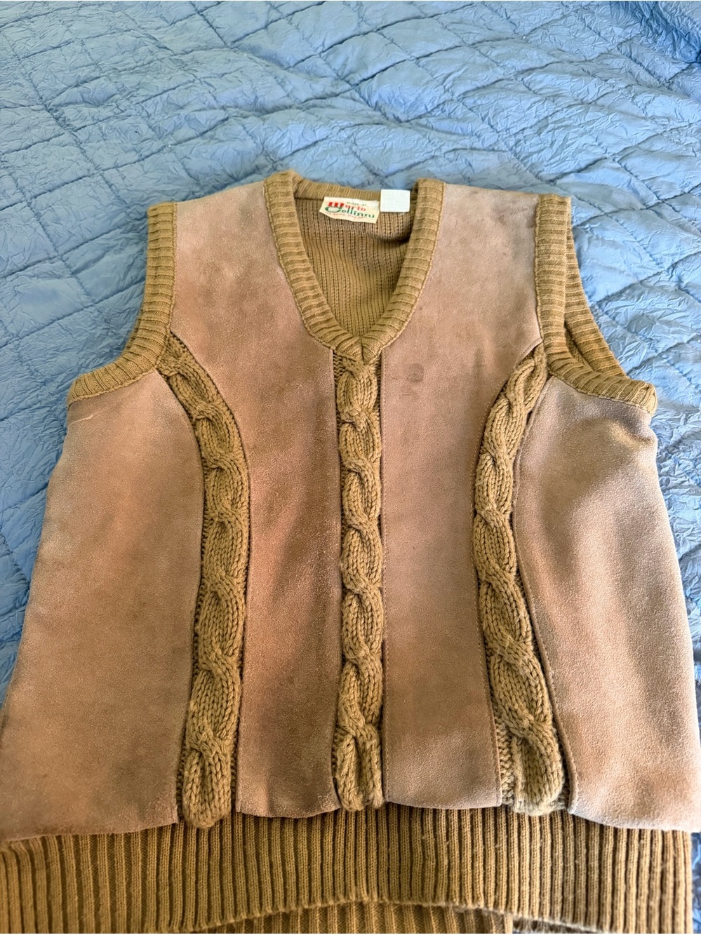 Mario Cellinni Vintage Men's Suede  Cable Knit Sweater Vest Medium